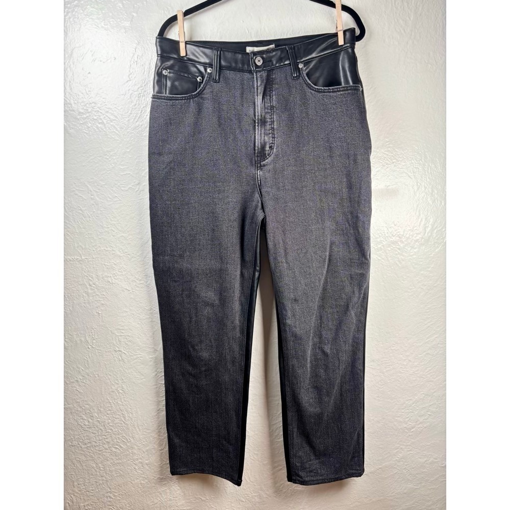 Abercrombie &โ Fitch Ankle Straight Jeans Womens 14R Black Faux Leather Punk